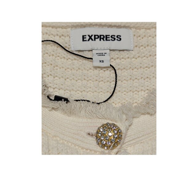 ⚡Express White Waffle-Knit Crew Neck Cardigan XS – NWOT Minimal Chic - Picture 4 of 5